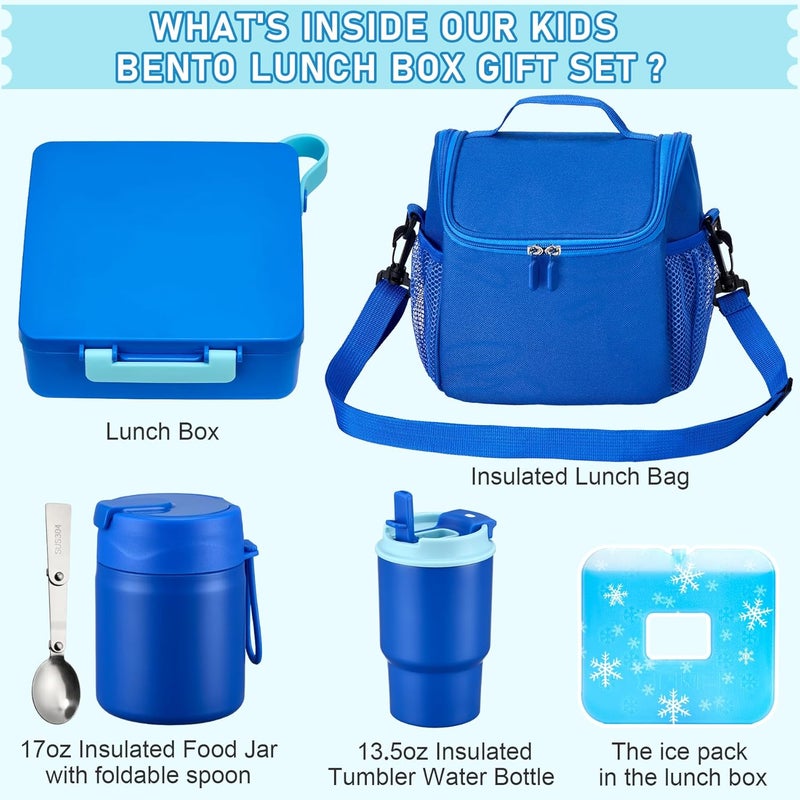 Howeemo Bento Lunch Box for Kids with 17oz Soup Thermo,Insulated Tumbler Water Bottle and Insulated Lunch Bag,Leak-Proof 3 Compartment Lunch Food Container with Ice Pack for Kids to School-Blue - Image 2